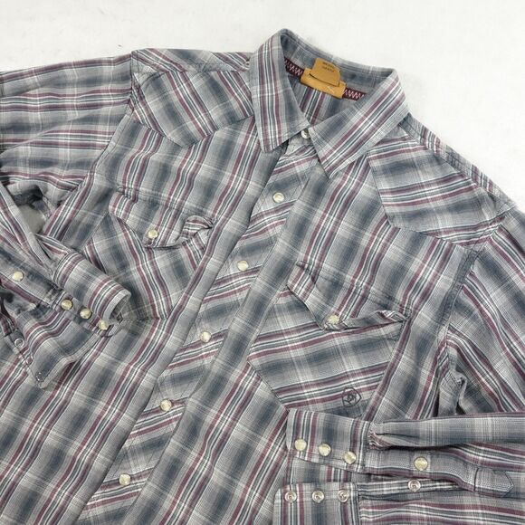 Ariat Shirt Mens Medium Gray Button Down Cowboy Outdoors Pearl Snap Rodeo - Picture 1 of 11